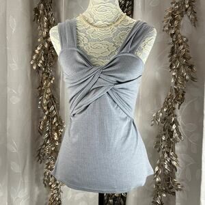 Listicle Women’s M Gray Ribbed Twist Front Sleeveless Top Medium Tank‎ Top Basic
